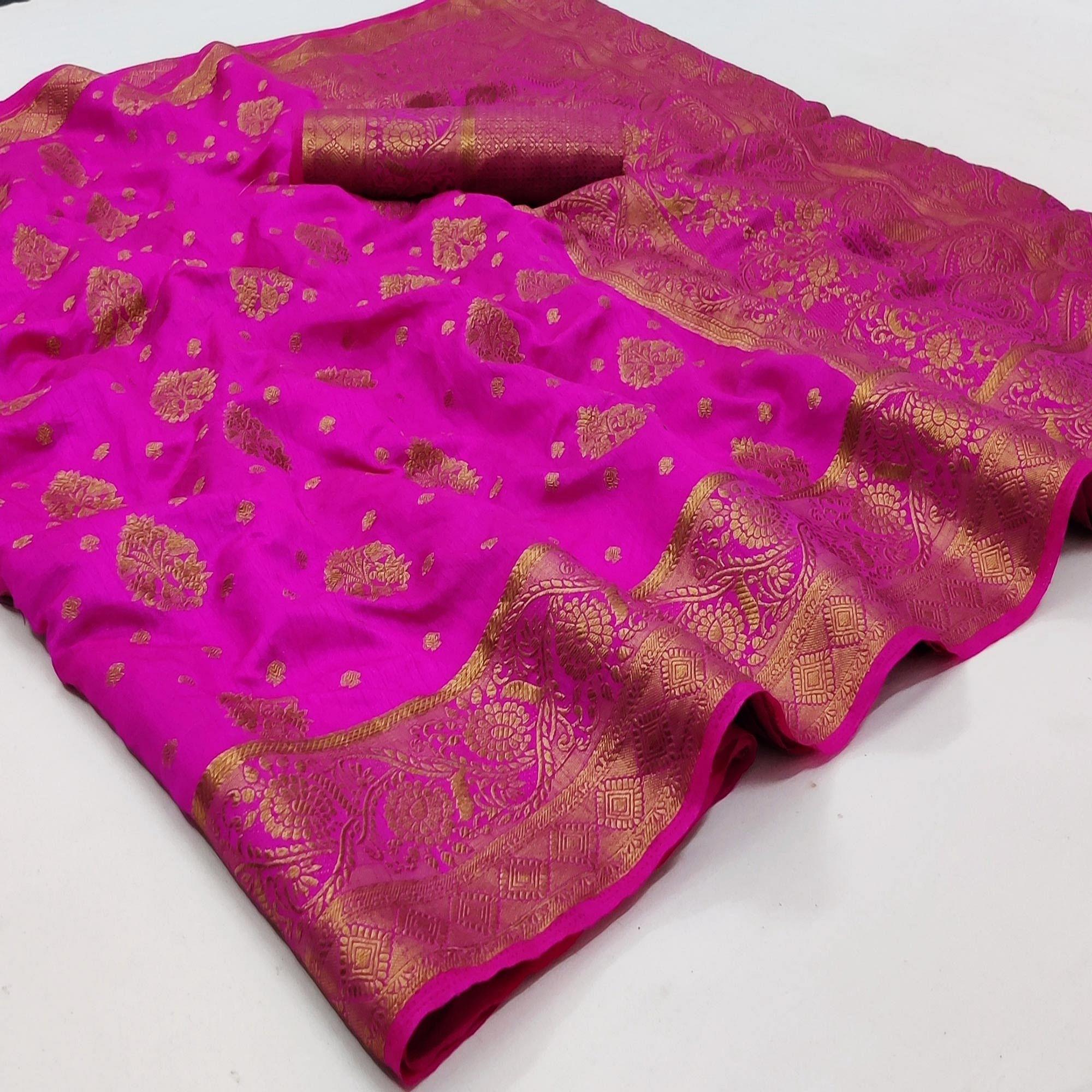 Peachmode Magenta Festive Wear Woven Soft Silk Saree