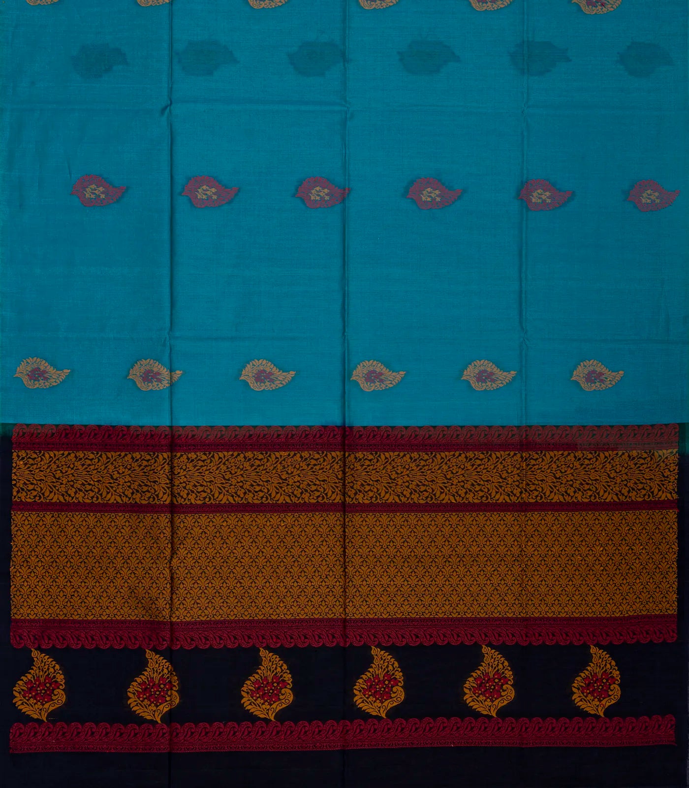 RmKV Light Blue Handloom Kora Silk Cotton Saree With Buttas & Black Pallu - view 2