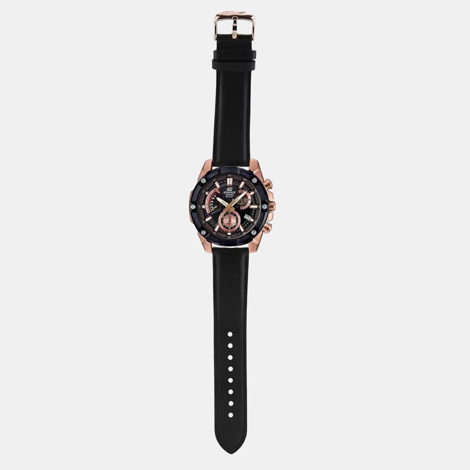 Casio Edifice Men Quartz Black Dial Chronograph Leather Watch EX393 - view 2