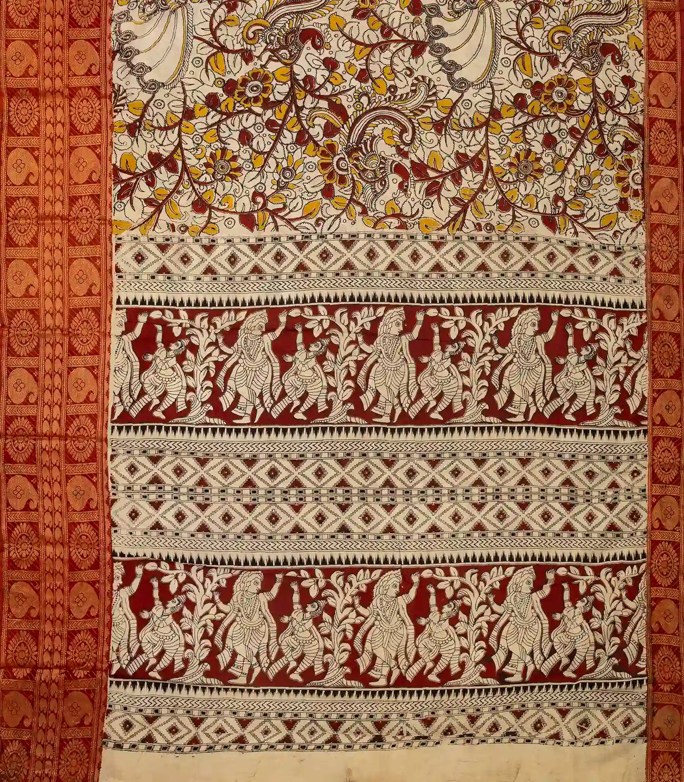 RmKV Taupe Handloom Kalamkari Cotton Saree With Printed Annam Vine Motifs - view 2