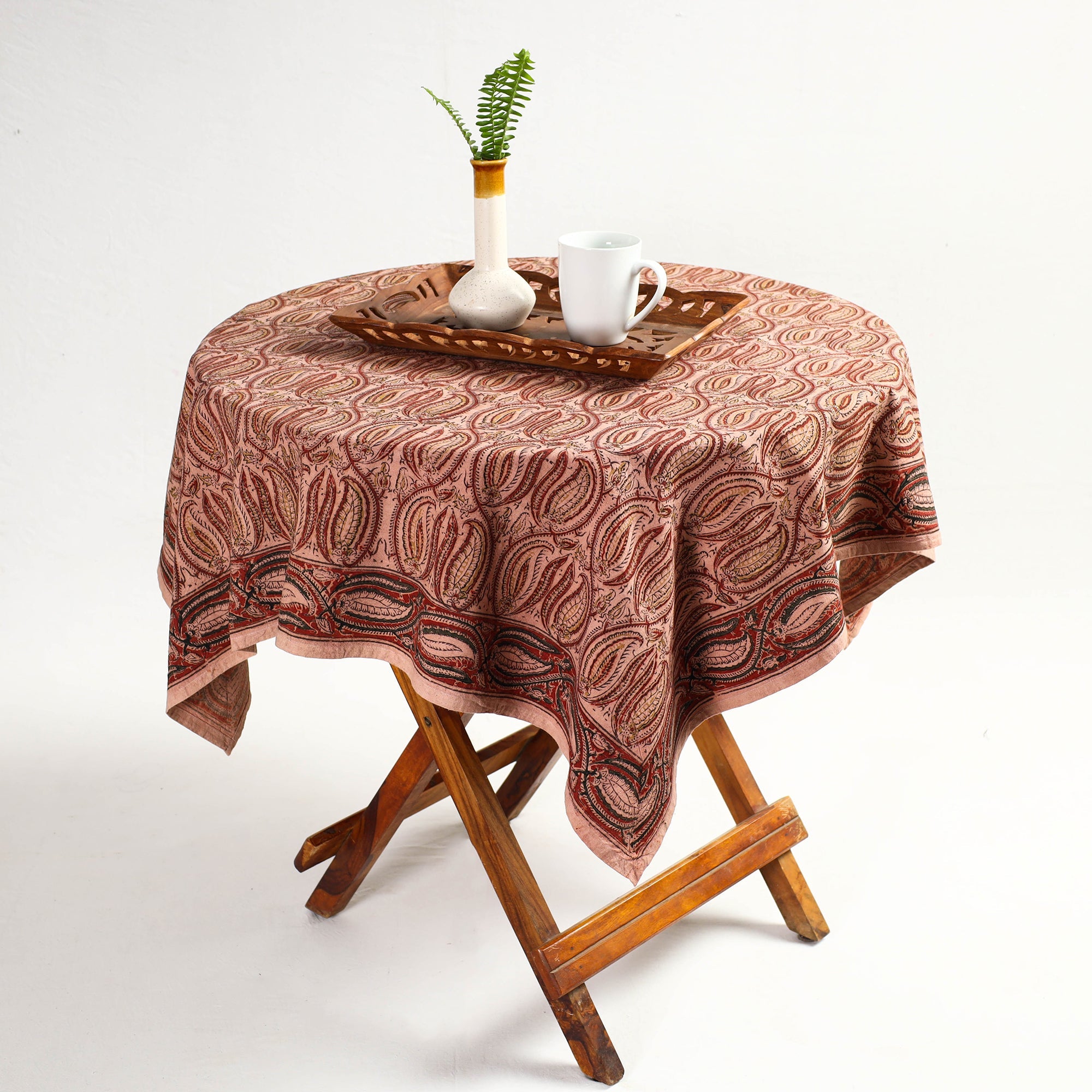 PITCHUKA SRINIVAS KALAMKARI PEDANA Beige - Original Pedana Kalamkari Block Printed Cotton Table Cover (46 x 43 in)