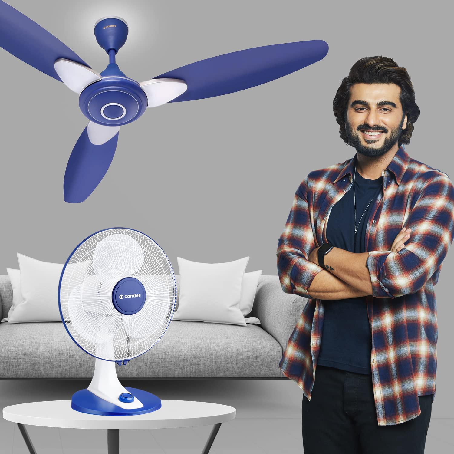 Candes Aura 3 Blade Automatic Oscillation Wall Fan With 2 Year Warranty (White Blue, 400mm) - view 2