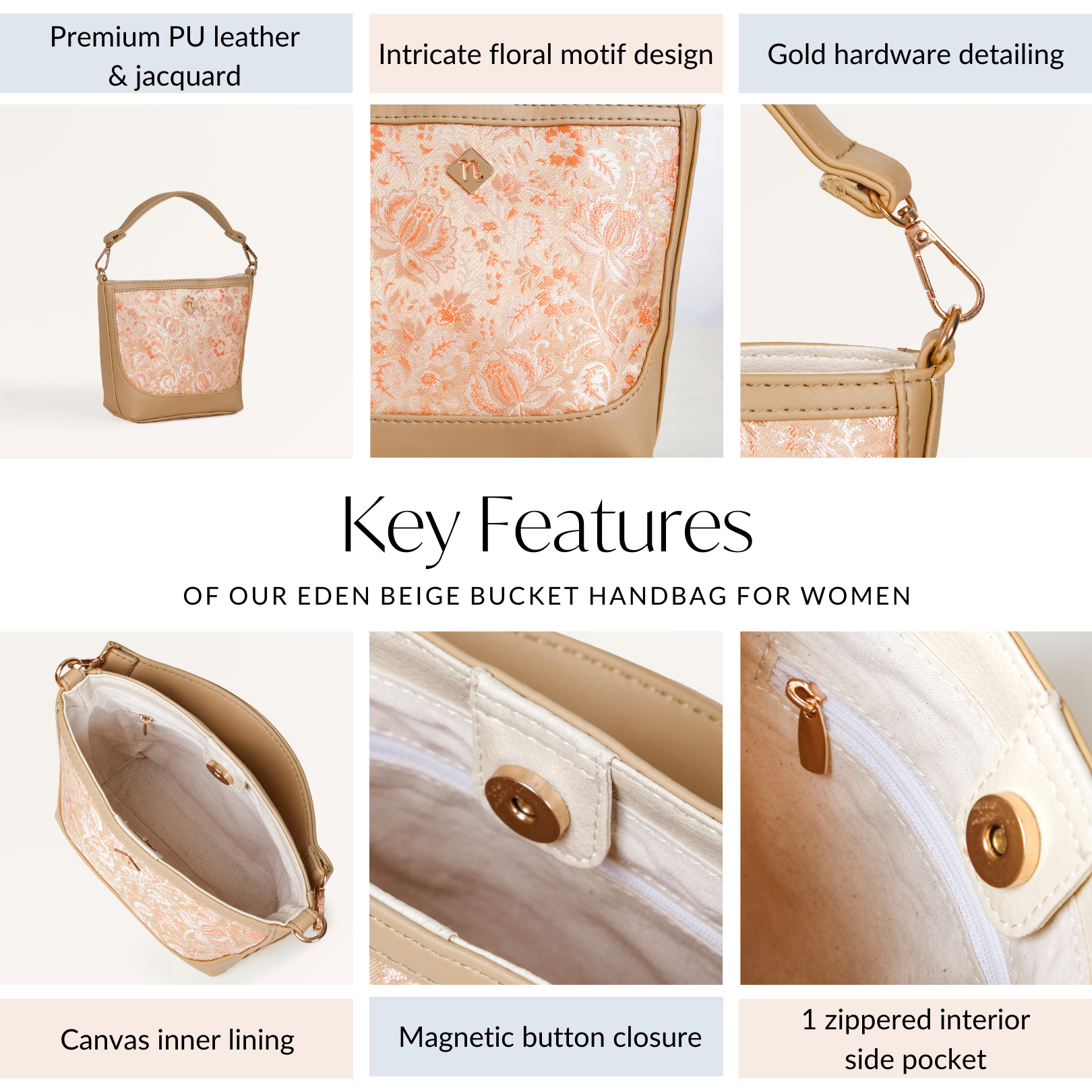 Nestasia Eden Beige Bucket Handbag For Women - view 6