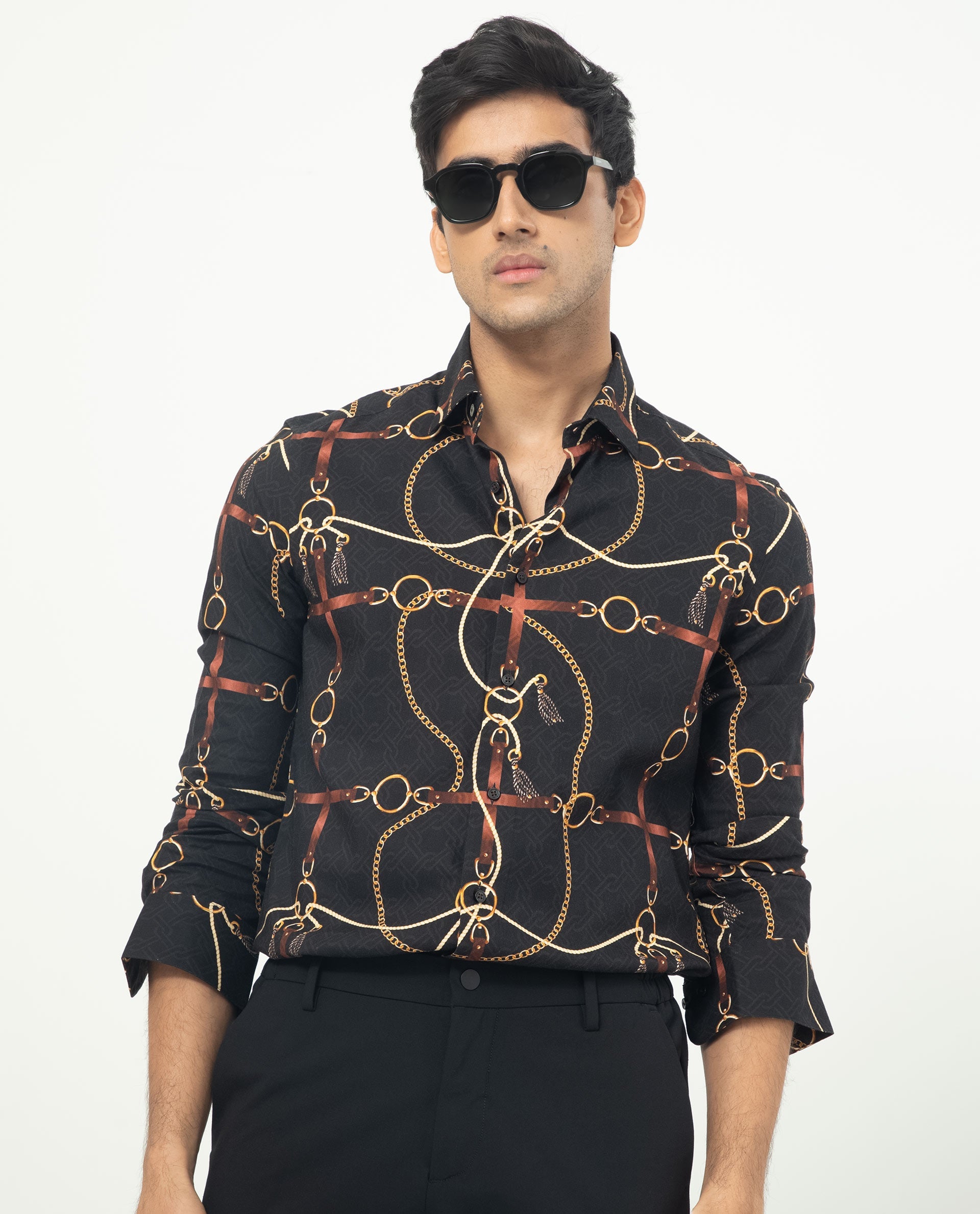 Rare Rabbit Men's Savor Black Cotton Viscose Fabric Geometric Print Full Sleeves Shirt - view 3
