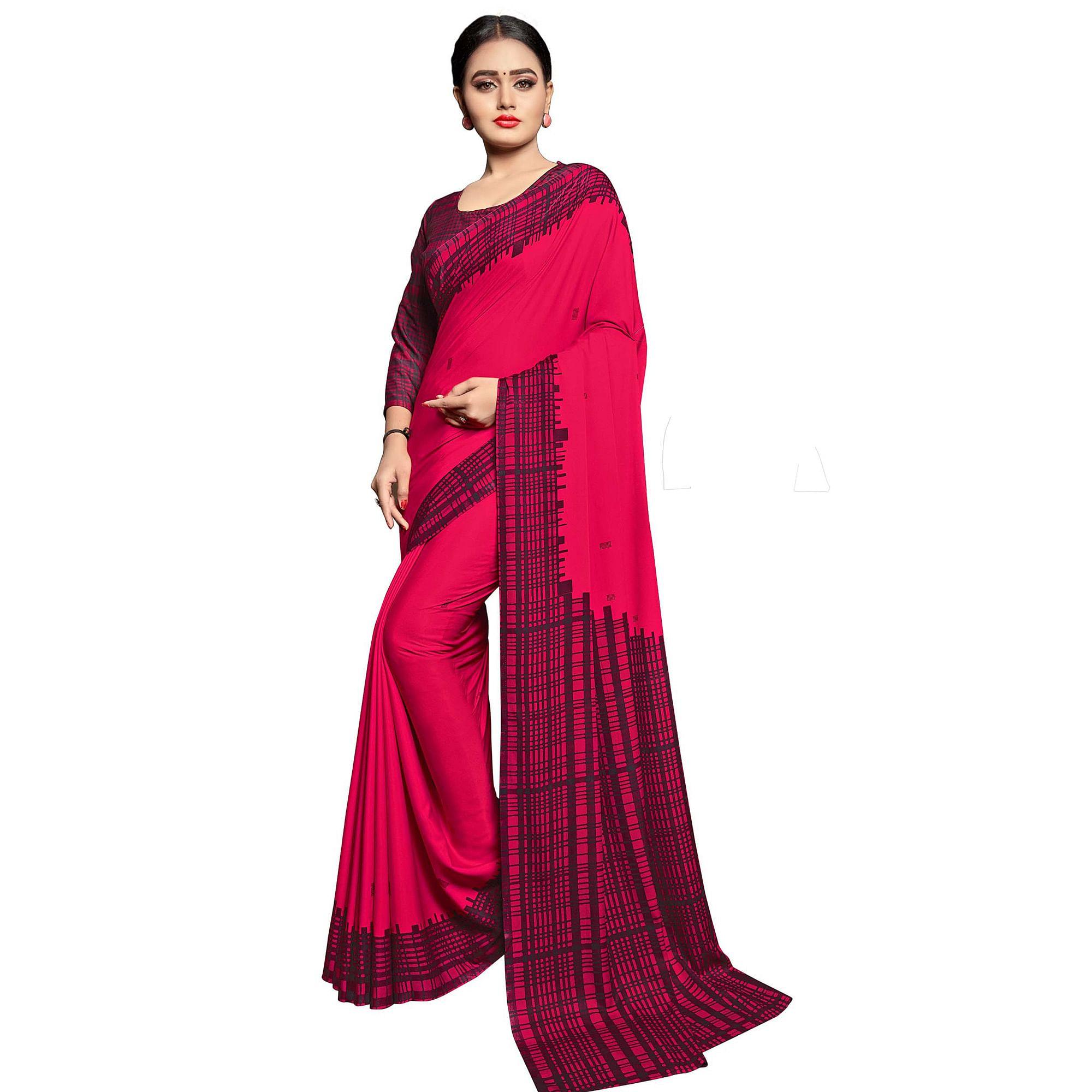 Peachmode Dazzling Pink Colored Casual Wear Printed Crepe Saree