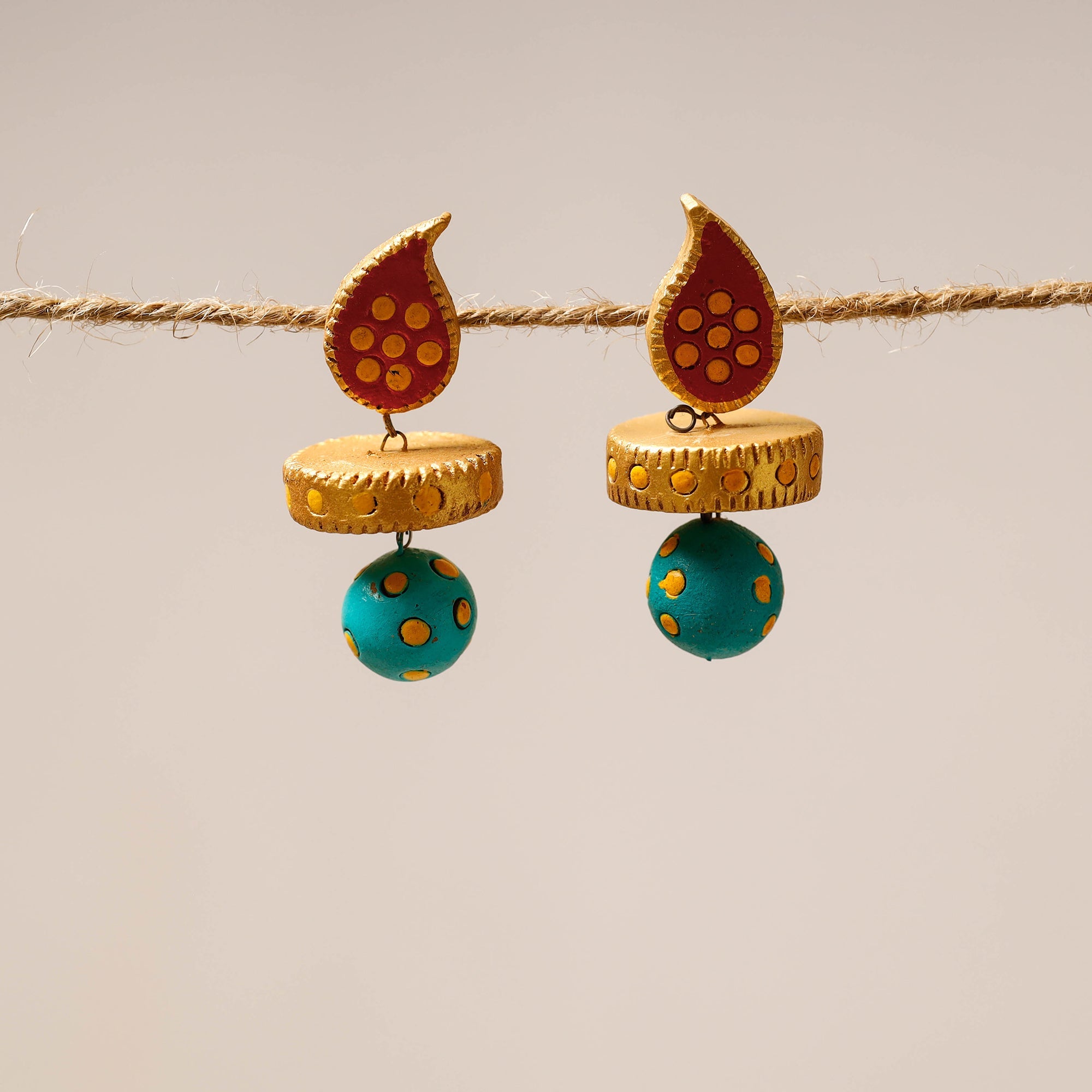 KHUSHBASH - HAPPY LOOM OF EAST Bishnupur Handpainted Terracotta Earrings 36