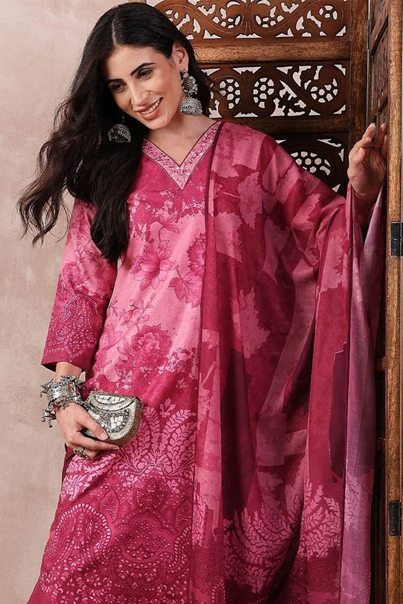 Ahika Pink Rayon Blend Ethnic Motifs Printed Straight Trouser Bottom Suit Set PKSKD2551PNK