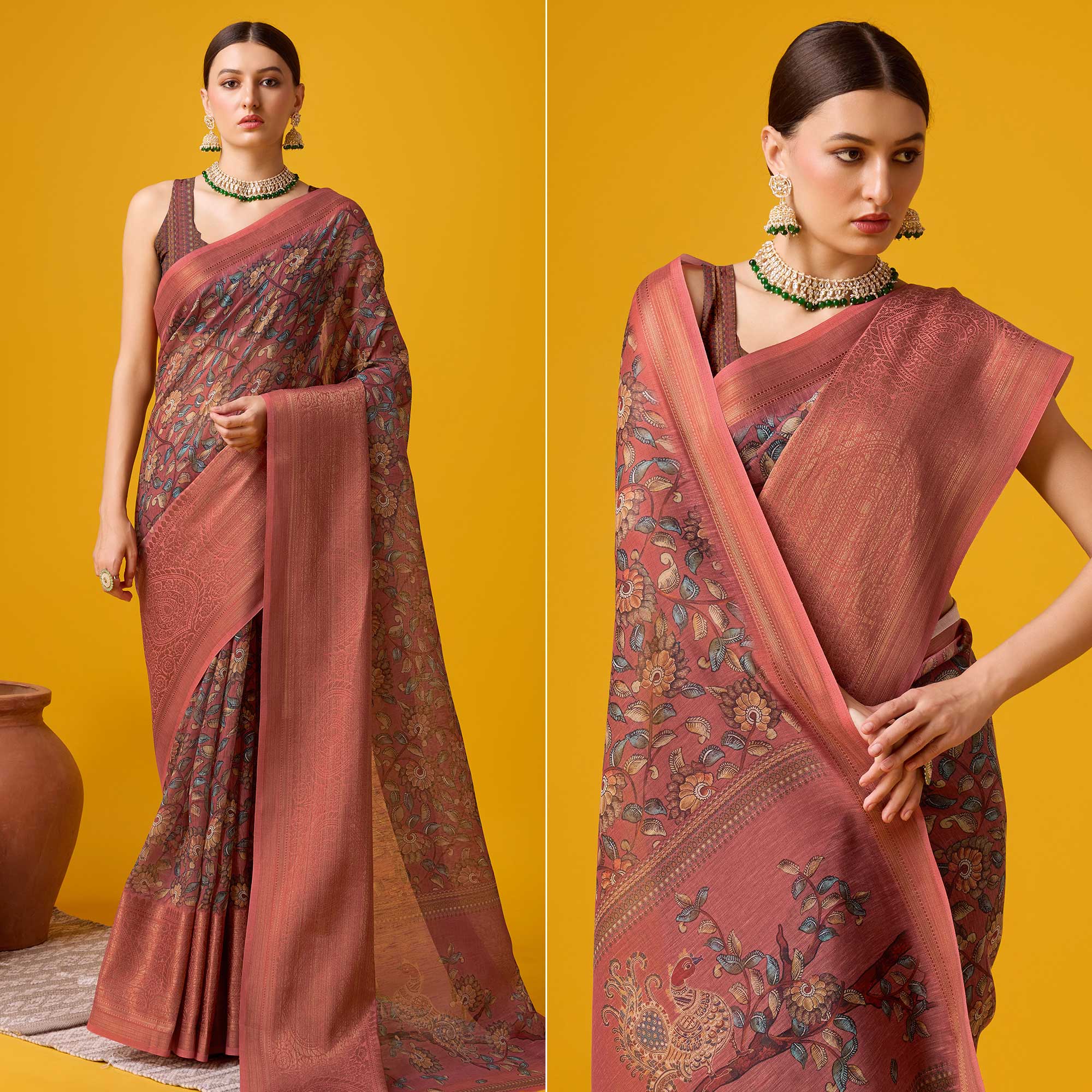Peachmode Mauve Digital Printed Cotton Silk Saree With Border