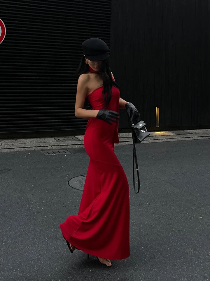 Alamode By Akanksha Alamea Offshoulder Statement Dress with Scarf in Red - view 2