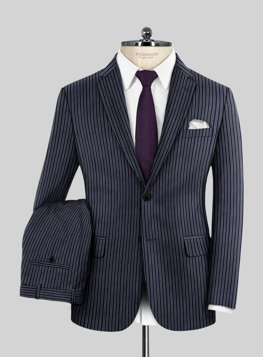 StudioSuits Reda Bravon Dark Blue Stripe Wool Suit