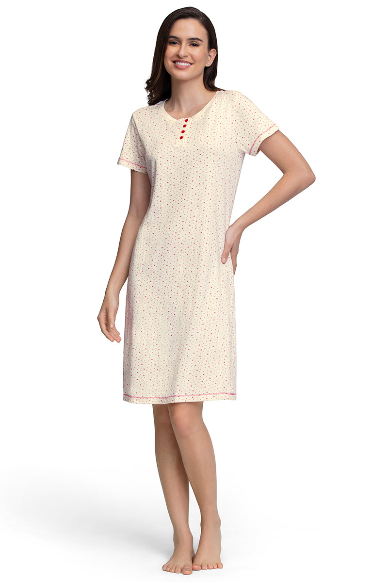 Amante Knee-Length Sleep Dress - Ditsy Heart Pr