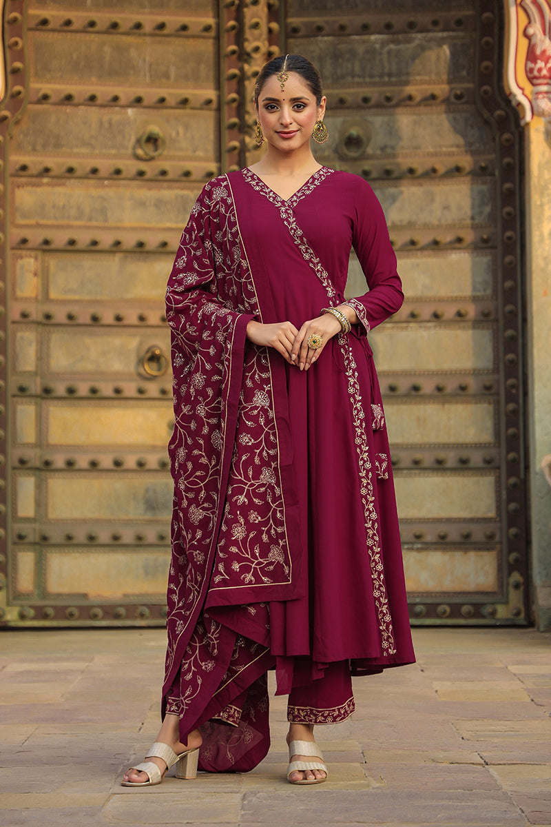 Ahika Fuschia Poly Georgette Angrakha Pant With Dupatta PKSKD1911 - view 6