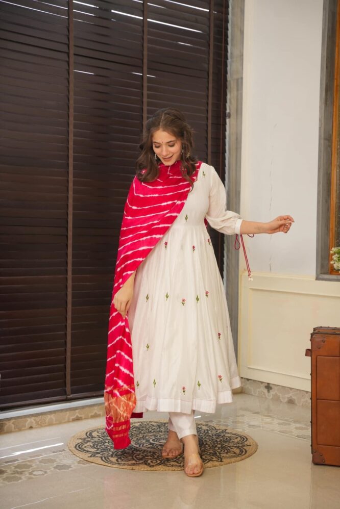 Idaho-o Zahra white chanderi suit set - view 2