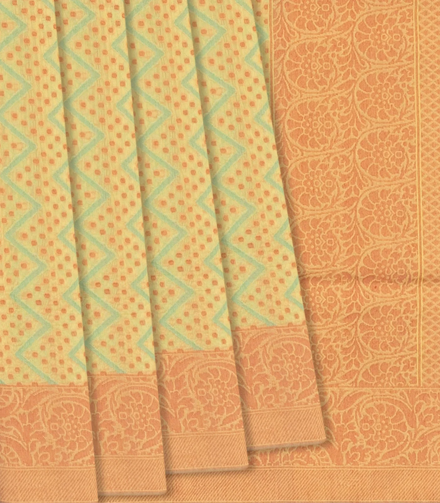 RmKV Cardamom Green Handloom Banarasi Cotton Saree With Chevron Motifs-Cardamom Green
