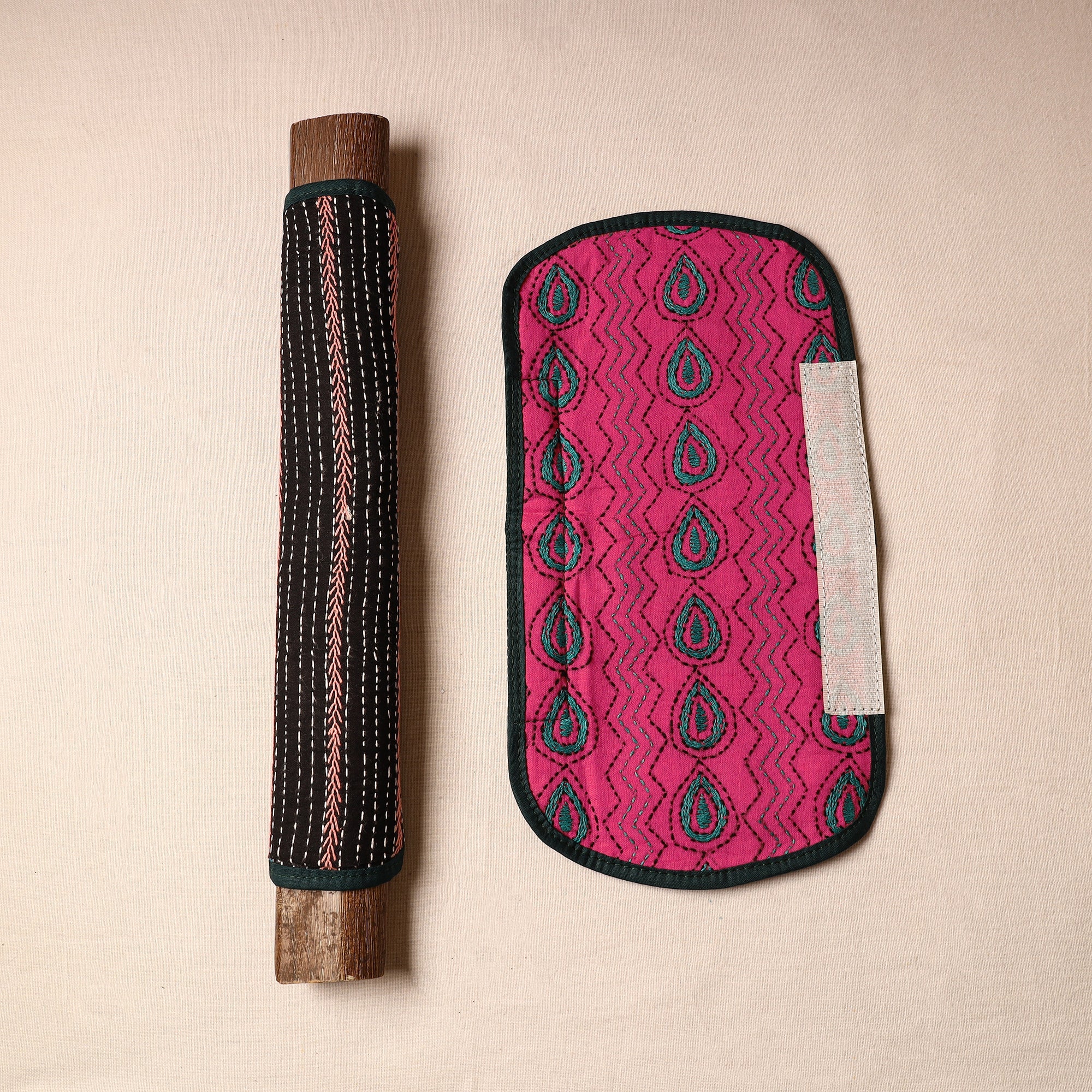 ASALKAAR Bengal Kantha Work Handmade Fridge Handle Cover (Set of 2) 30 - view 2