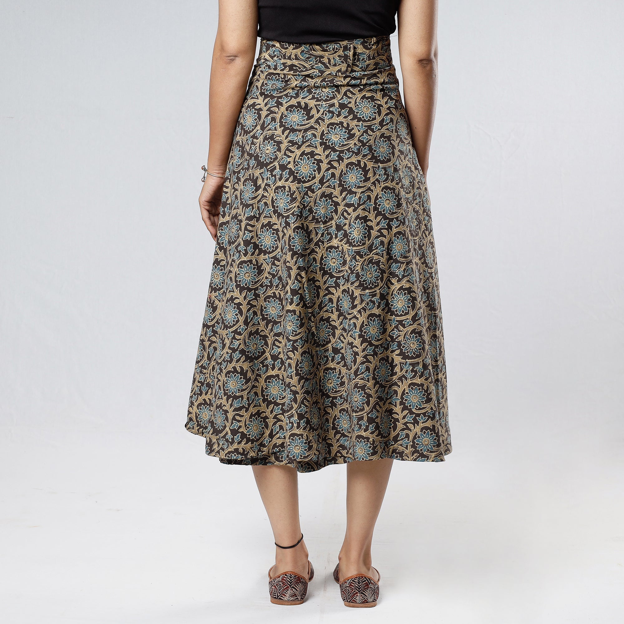 NOORI BAZAR Brown - Ajrakh Block Printed Cotton Wrap Around Skirt - view 5