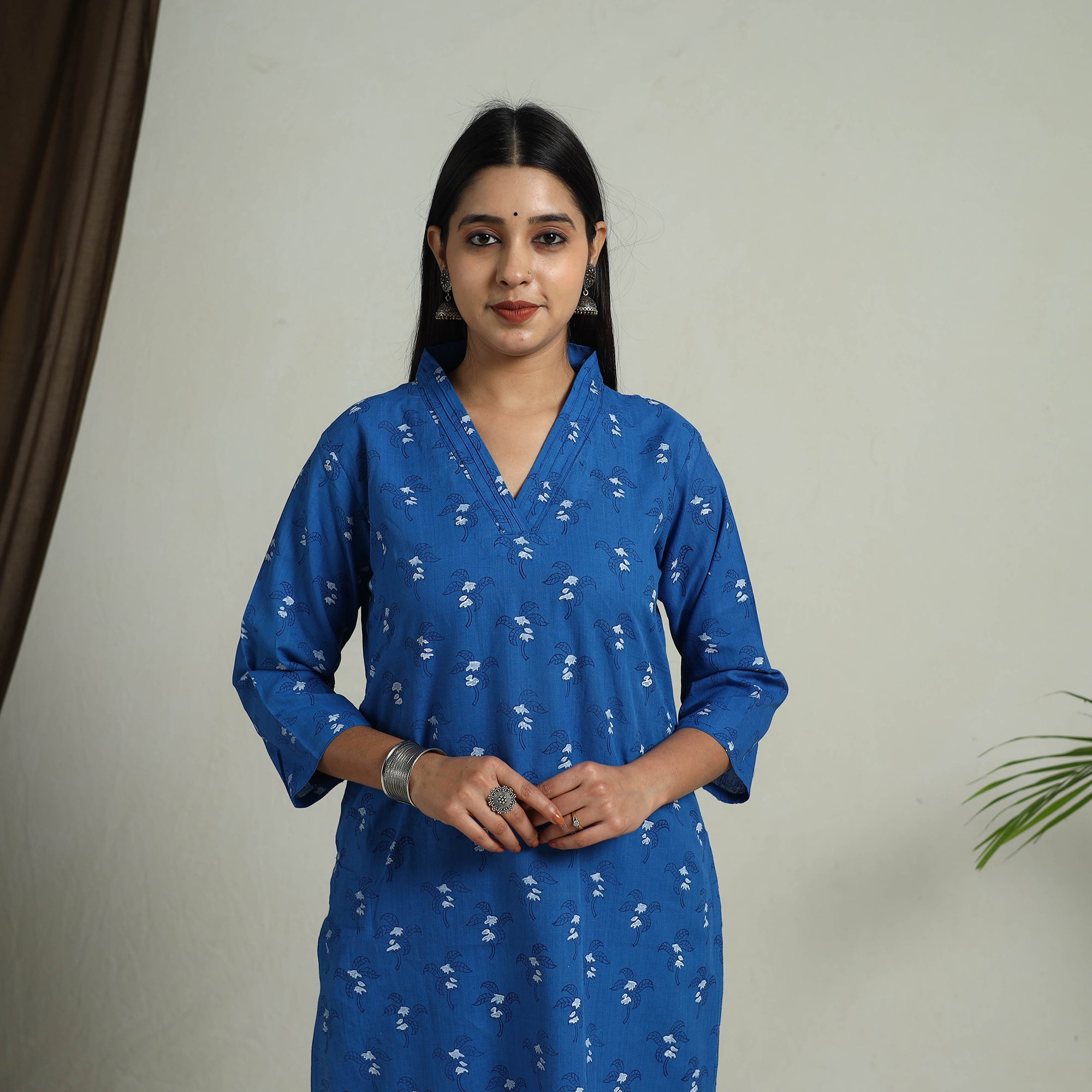 ITOKRI CASUALS Blue - Block Print Handwoven Cotton Straight Mangalagiri Kurta 12