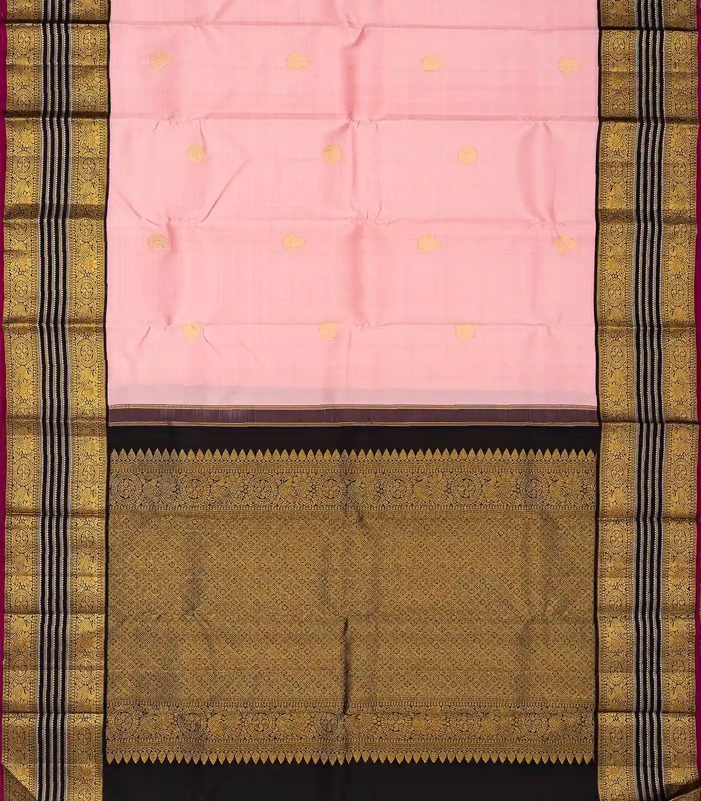 RmKV Baby Pink Handloom Kanchipuram Korvai Silk Saree With Annam Buttas - view 2