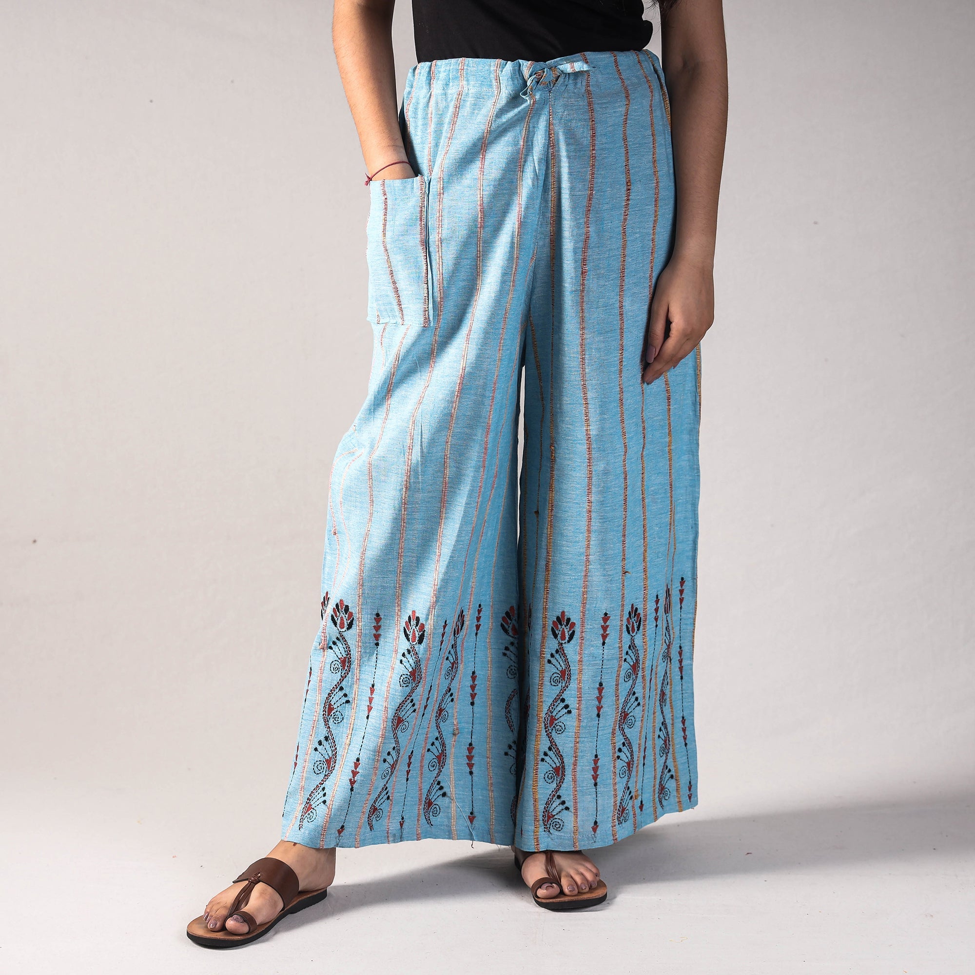 ASALKAAR Blue - Bengal Khesh Weaving Kantha Embroidery Cotton Palazzo