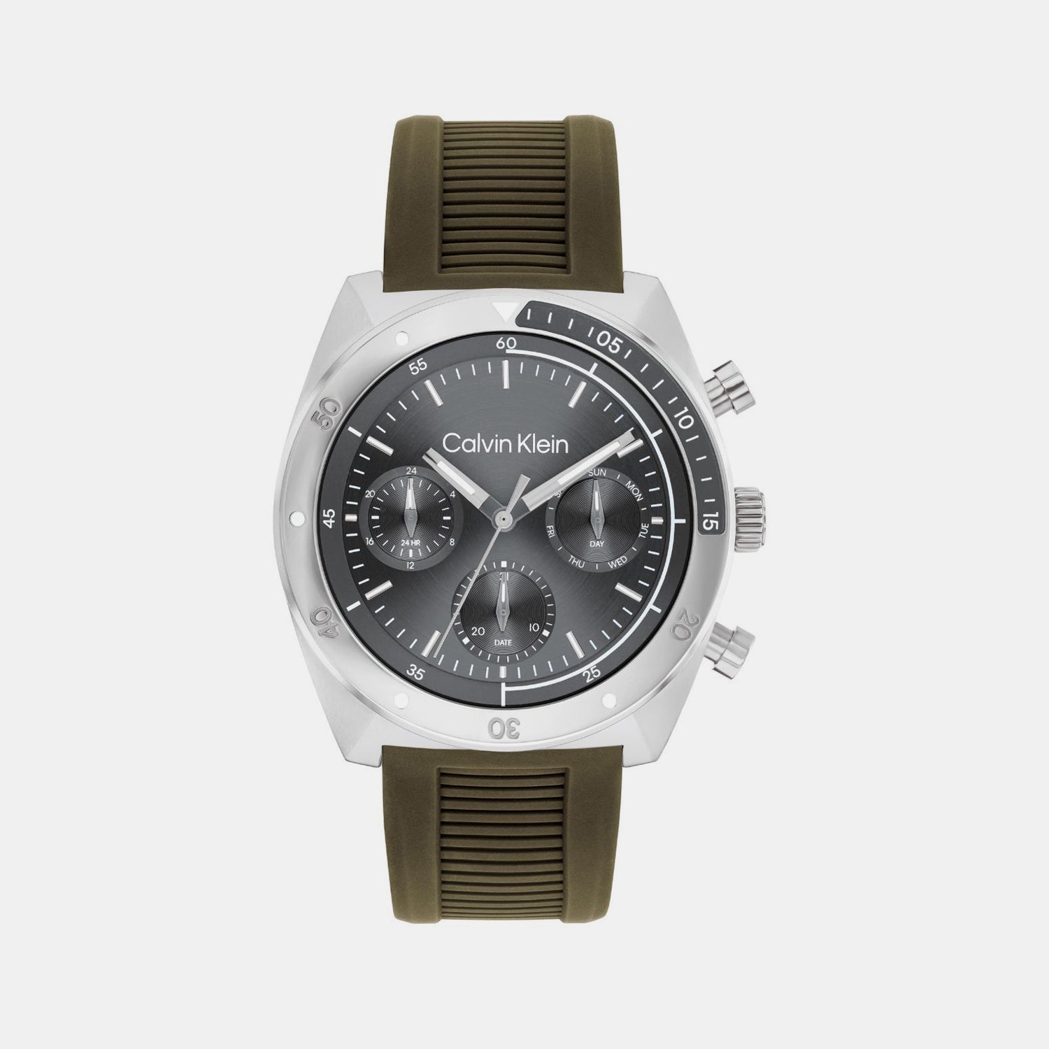 Calvin Klein Ck Flex Men Quartz Cool Grey Dial Chronograph Silicone Watch 25200469