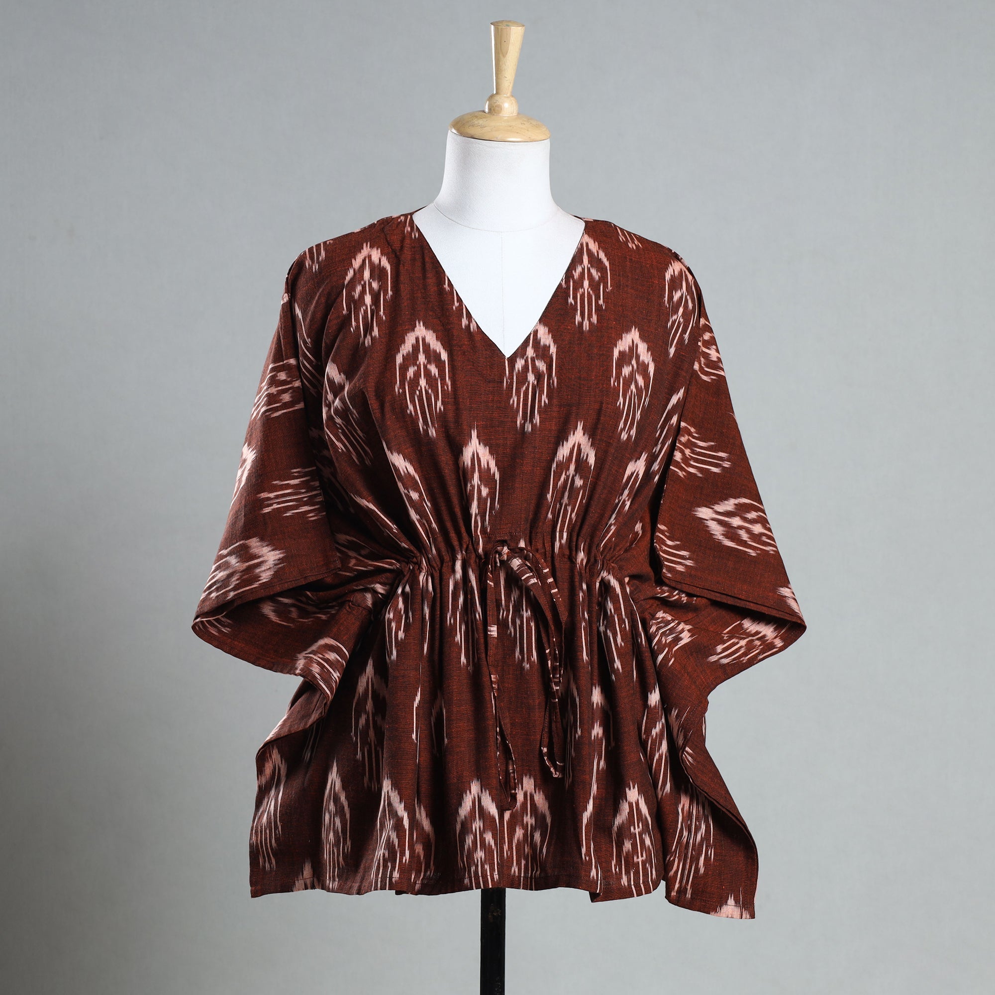CHUTNEY CRAFT STUDIO Brown - Ikat Weave Cotton Kaftan with Tie-Up Waist (Short)