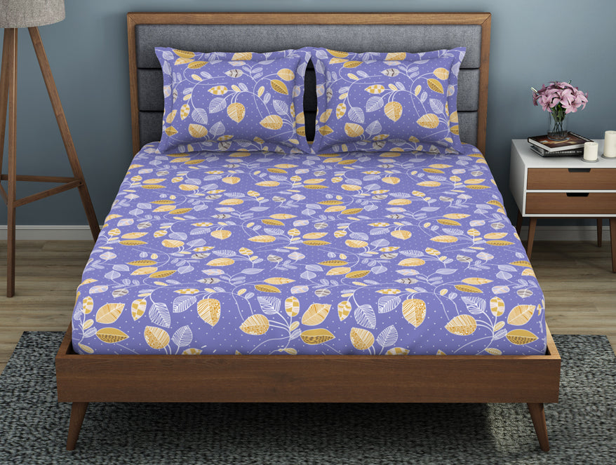Spaces India Floral Blue Iris - Violet Polycotton King Size Bedsheet - Wonder Full By Welspun
