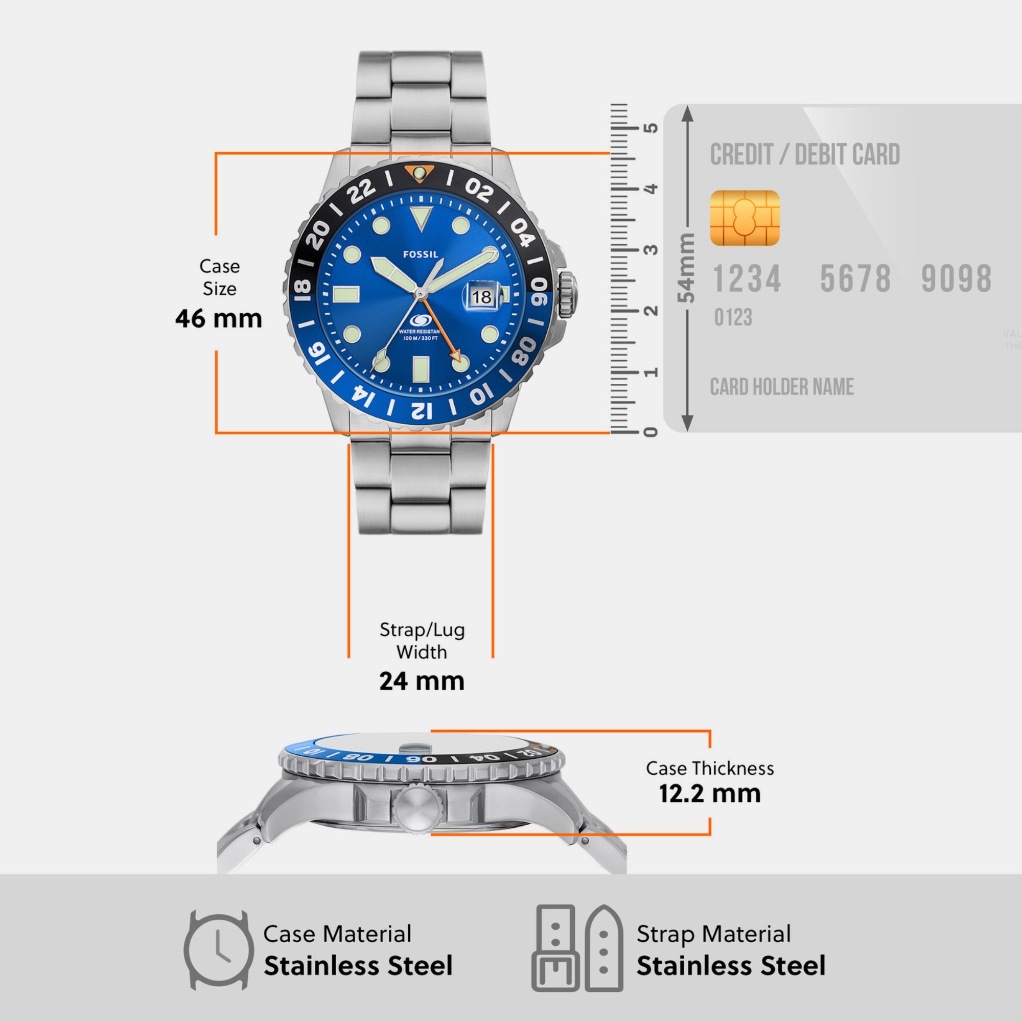 Fossil Blue GMT Men GMT Blue Dial Analog Stainless Steel Watch FS5991 - view 4