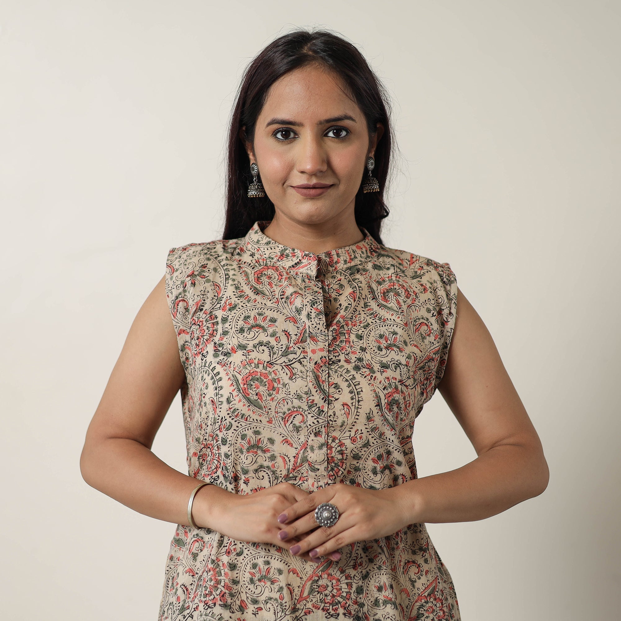 ITOKRI CASUALS Beige - Pedana Kalamkari Block Printed Cotton Dress 16 - view 4