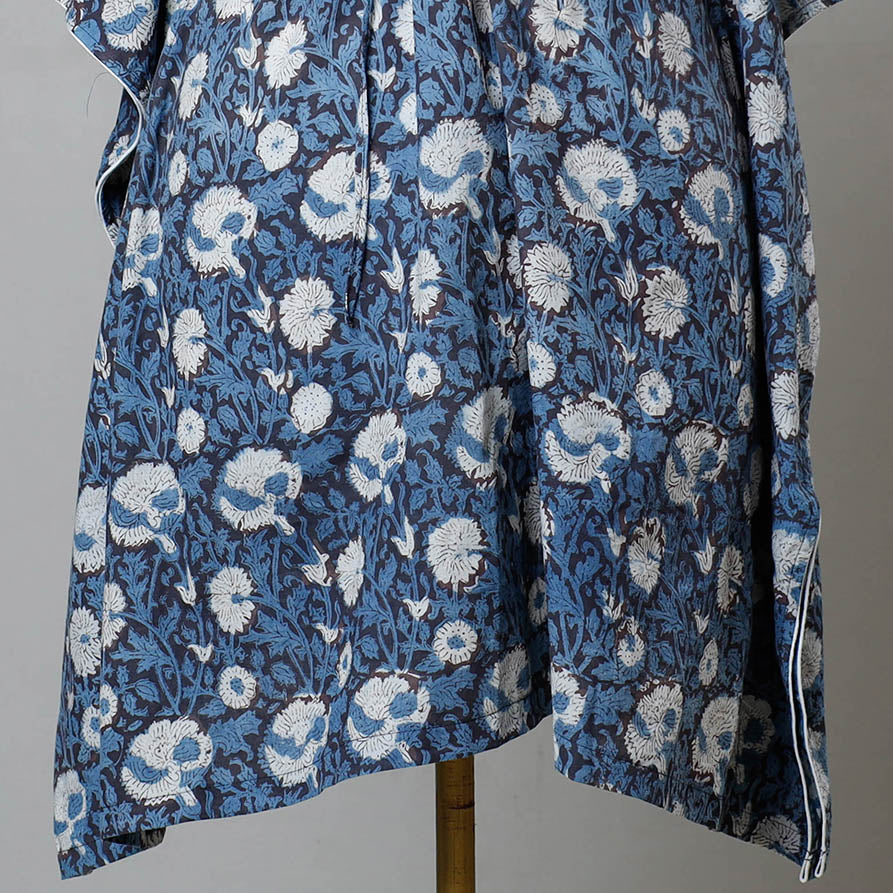 ITOKRI CASUALS Blue - Bagru Block Printed Cotton Kaftan with Tie-Up Waist (Medium) - view 2