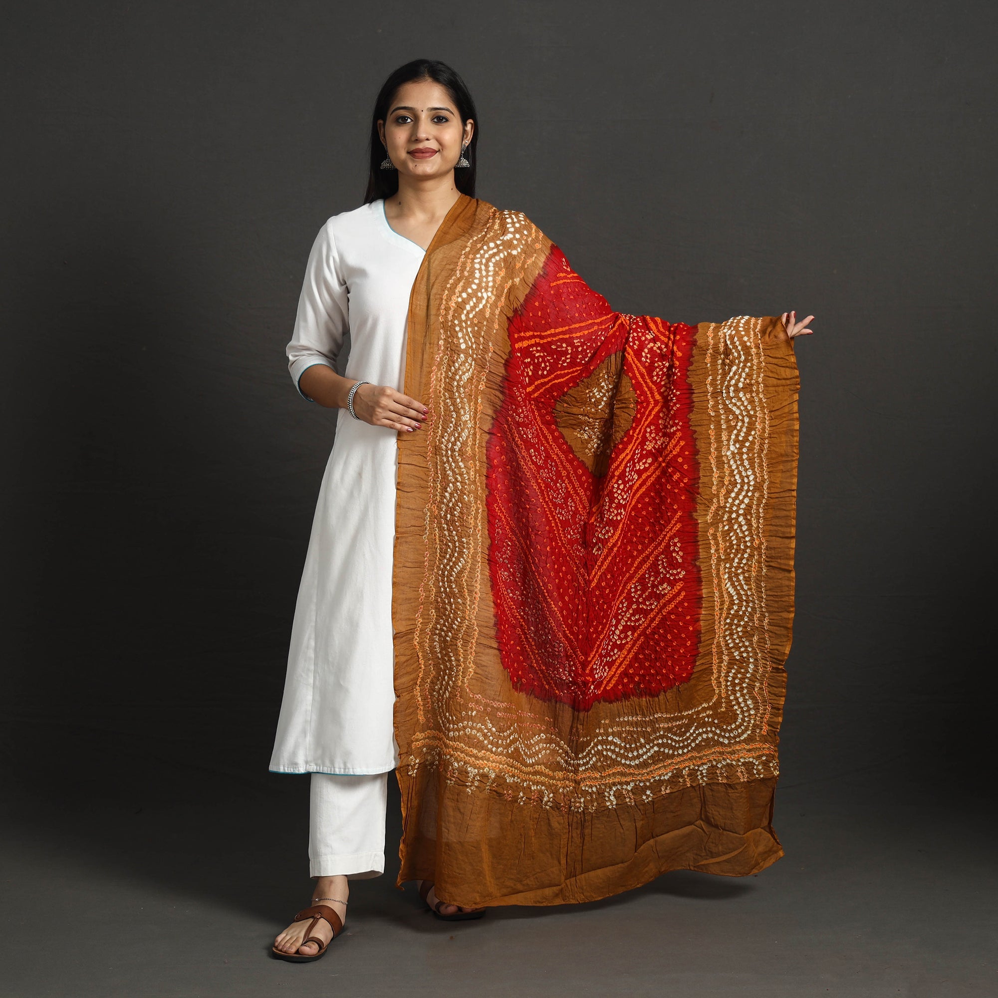KACHCHH JI CHHAAP Brown - Kutch Tie-Dye Cotton Bandhani Dupatta 13