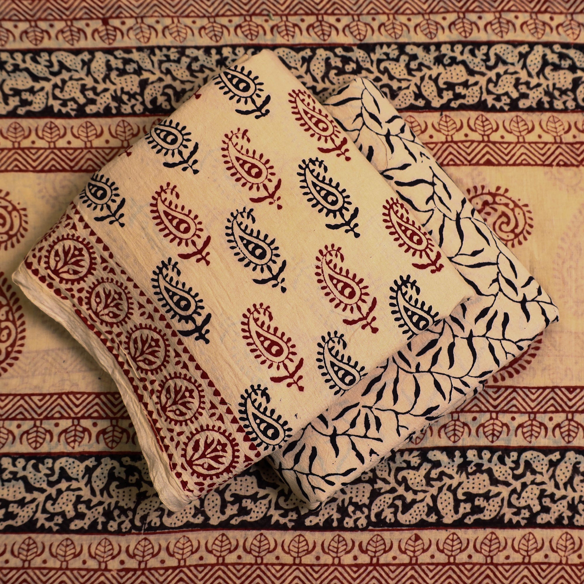 BAGH PRINTS BY YAKOOB KHATRI Beige - 3pc Natural Dyed Cotton Bagh Print Dress Material 12 - view 2