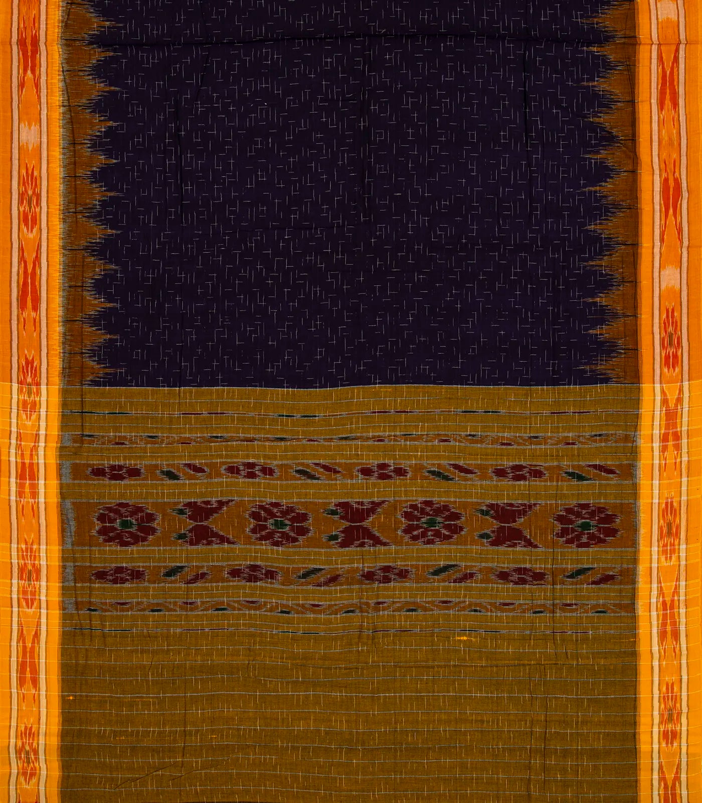 RmKV Black Handloom Orissa Cotton Saree With Mustard Border - view 2