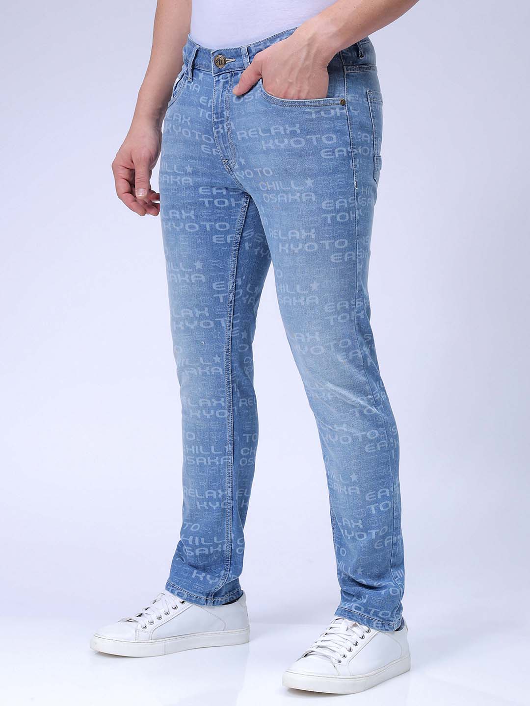 The Indian Garage Co Men's Blue Slim Straight Fit Solid Stretchable Jeans - view 3