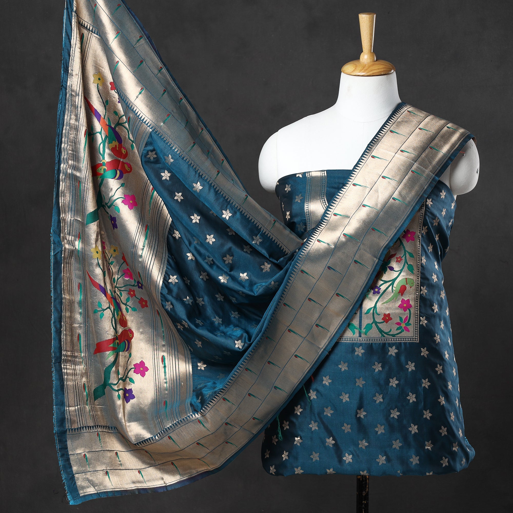 ITOKRI CRAFTS INITIATIVE 2pc Paithani Weave Silk Suit Material Set 03