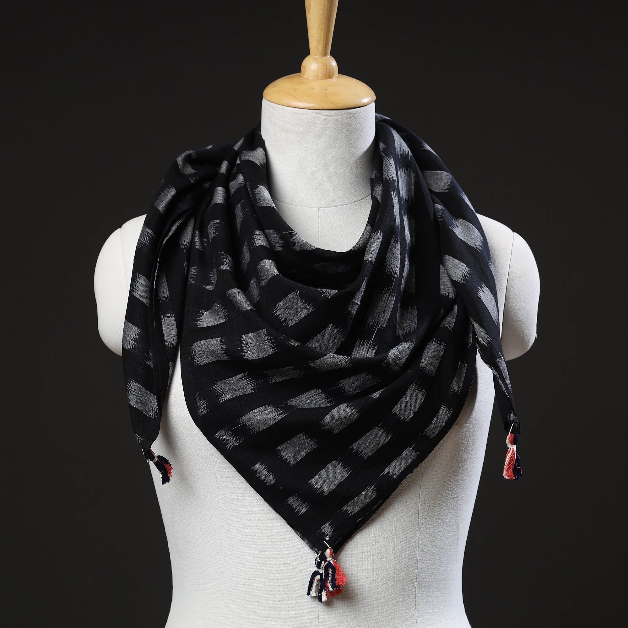 ASHOKA ASSEMBLE - CELEBRATING CRAFTS OF ODISHA Black - Maniabandha Ikat Handloom Cotton Scarf