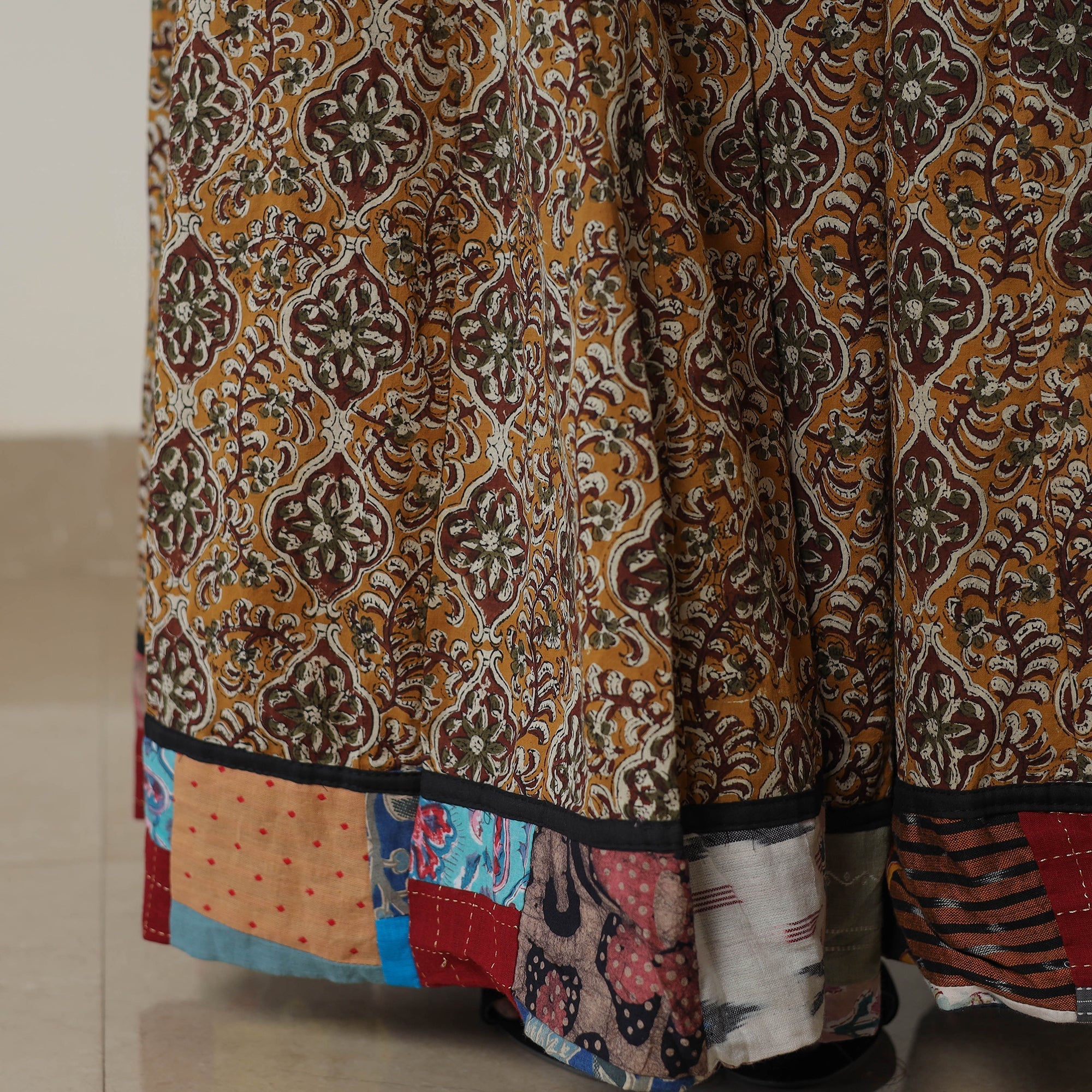 NOORI BAZAR Brown - Bagru Block Printed 24 Kali Patchwork Cotton Long Skirt 25 - view 6