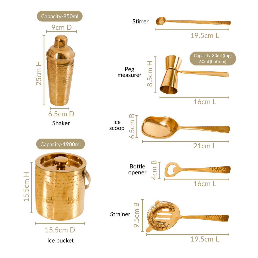 Nestasia Gold Hammered Texture Bar Tool Set Of 7 - view 5