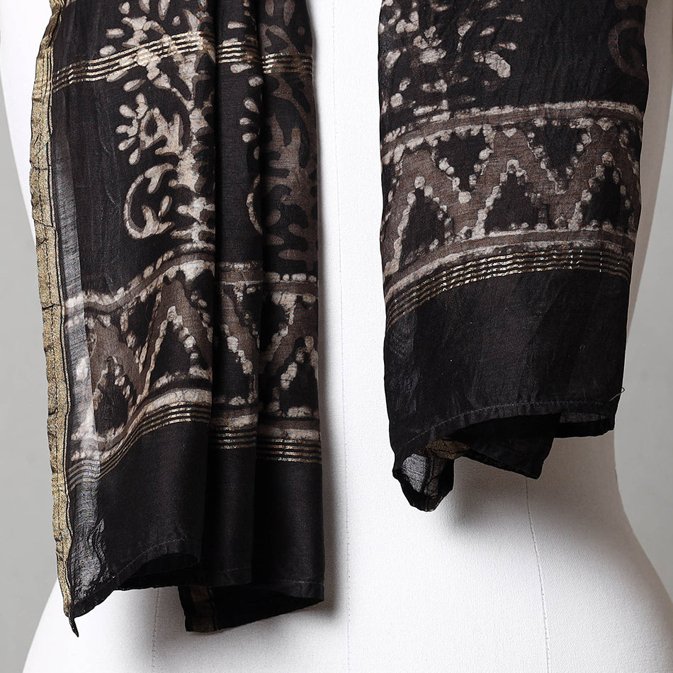 HAVELI CHRONICLES Black - Pipad Block Printed Chanderi Silk Handloom Stole - view 3