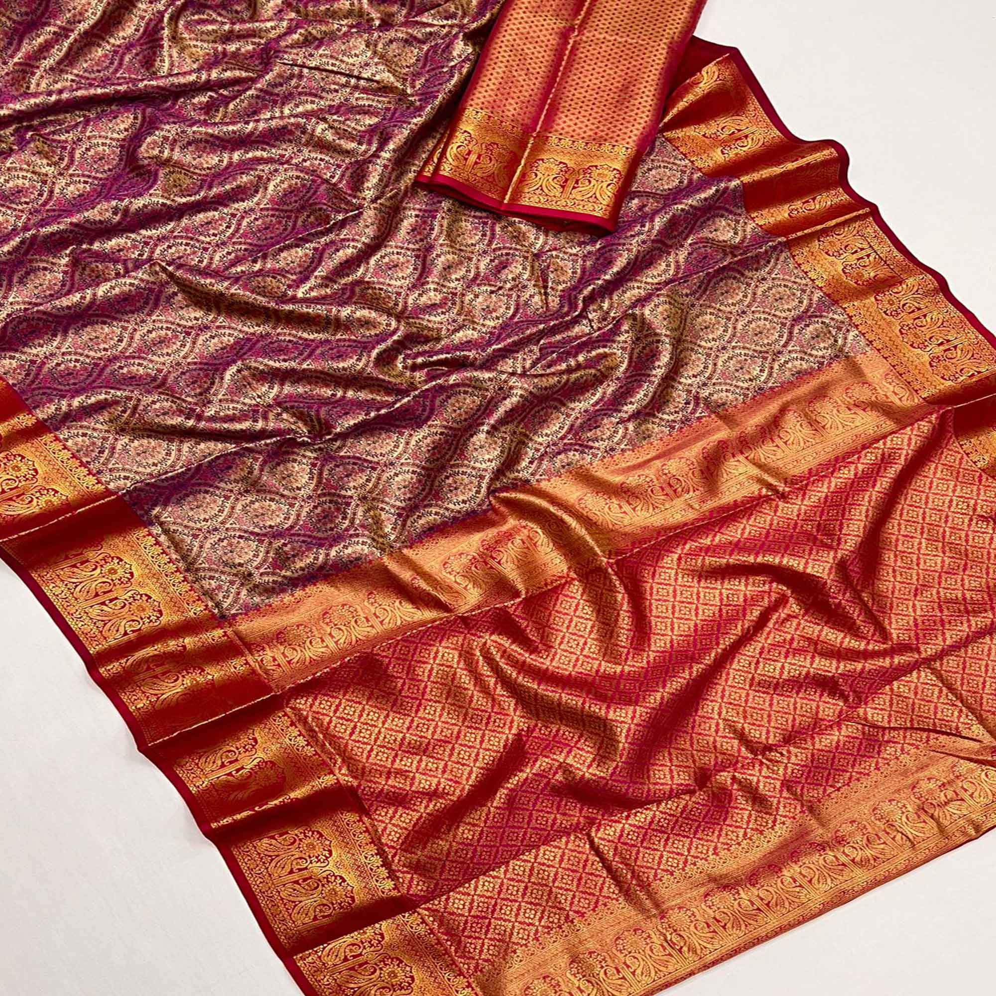Peachmode Dark Purple Woven Art Silk Saree – Women's