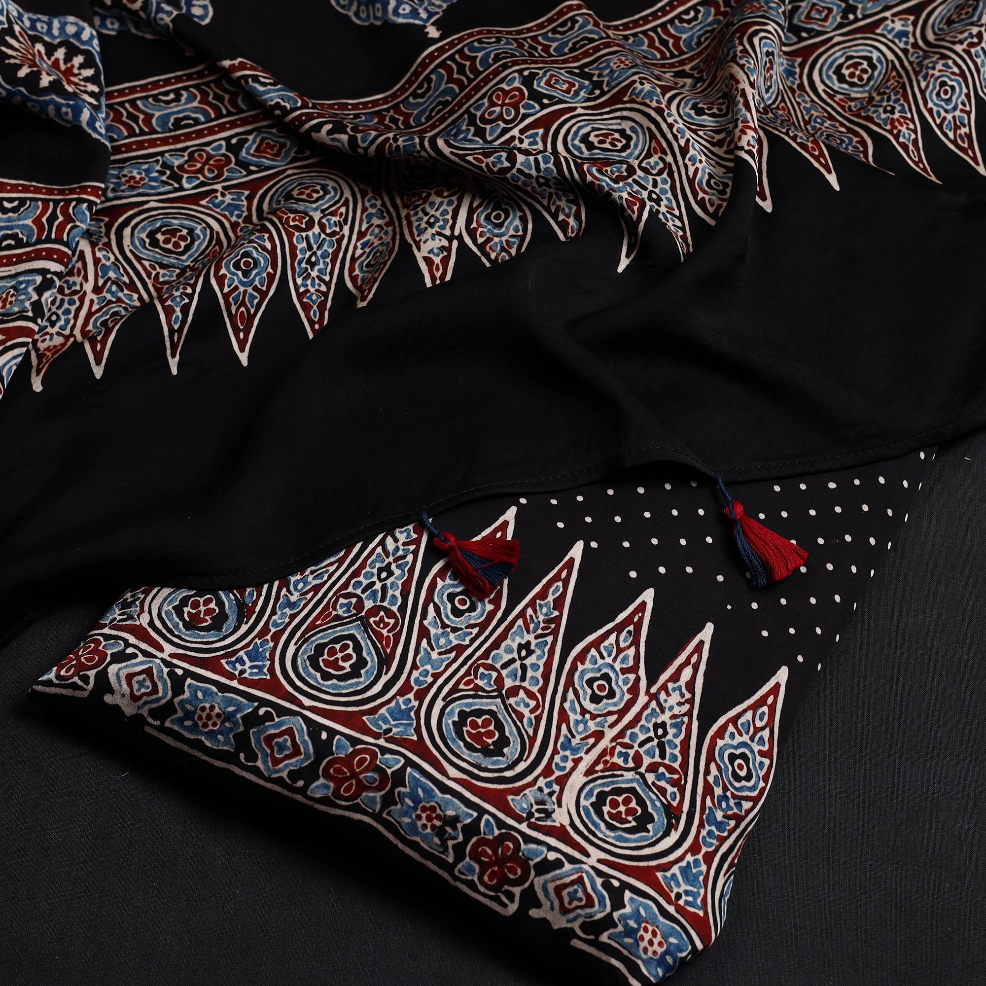 RIYAZ ABDULMAJID KHATRI - AJRAKH Black - 2pc Modal Silk Block Print Ajrakh Dress Material 05 - view 2