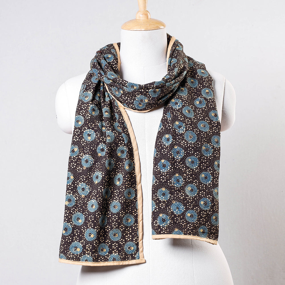 STOLES & SCARVES Black - Ajrakh Block printed Contrast Border Cotton Stole
