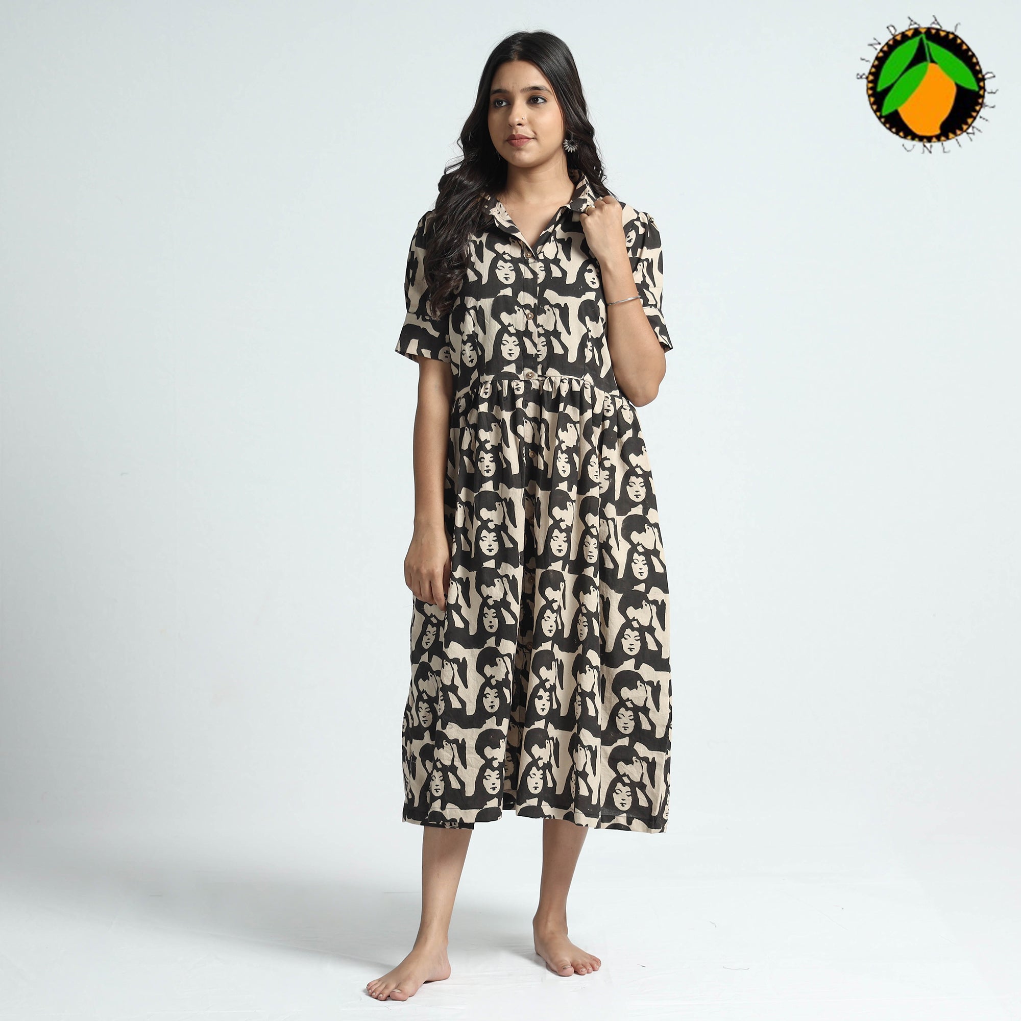 ITOKRI CASUALS Black - Bindaas Art Block Printed Cotton Dress