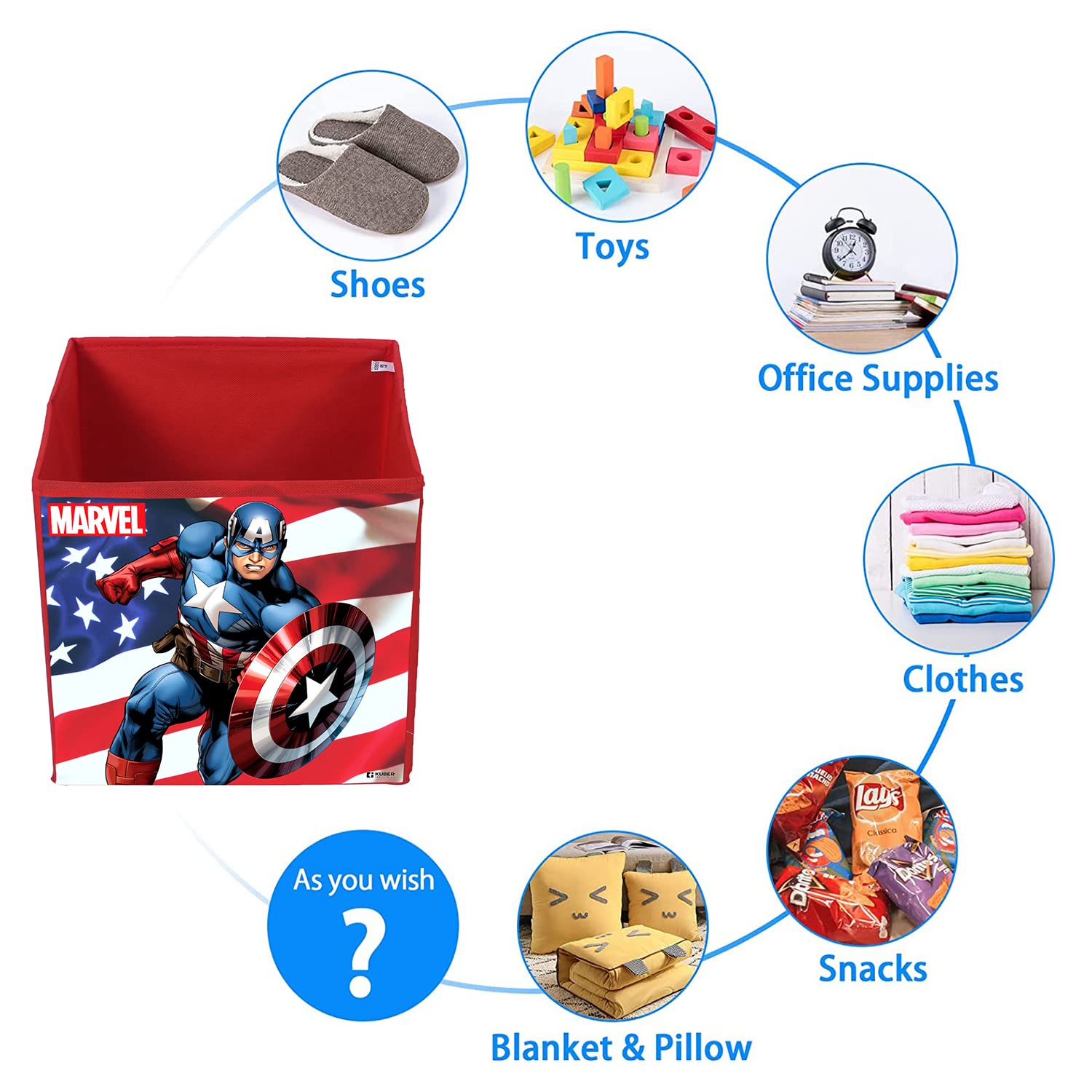 Kuber Industries Marvel Captain America Print Durable & Collapsible Square Storage Box|Clothes Organizer With Handle,Pack of 4 (Red) - view 6