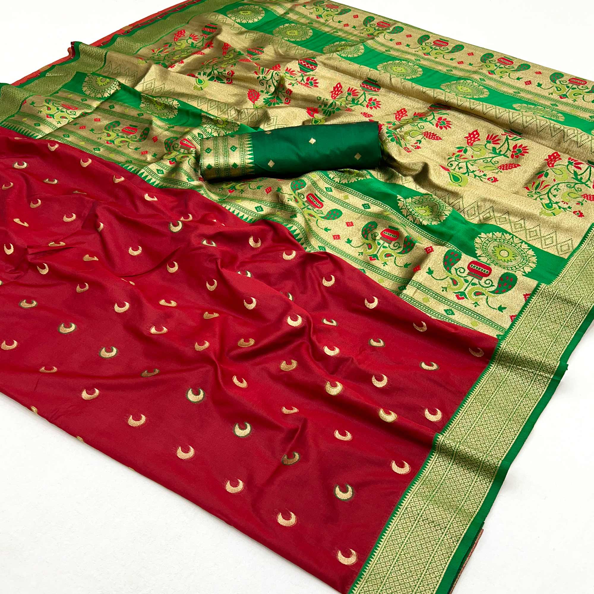 Peachmode Maroon Woven Pure Silk Paithani Saree