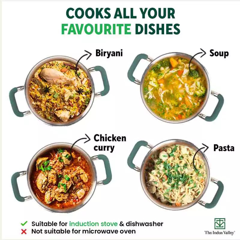 The Indus Valley TurboCuk Tri-ply Stainless Steel Biryani Cooking Pot/Casserole, Premium Quality, 3 Layer Thick Body, Cool Silicone Handles, 100% Toxi - view 6
