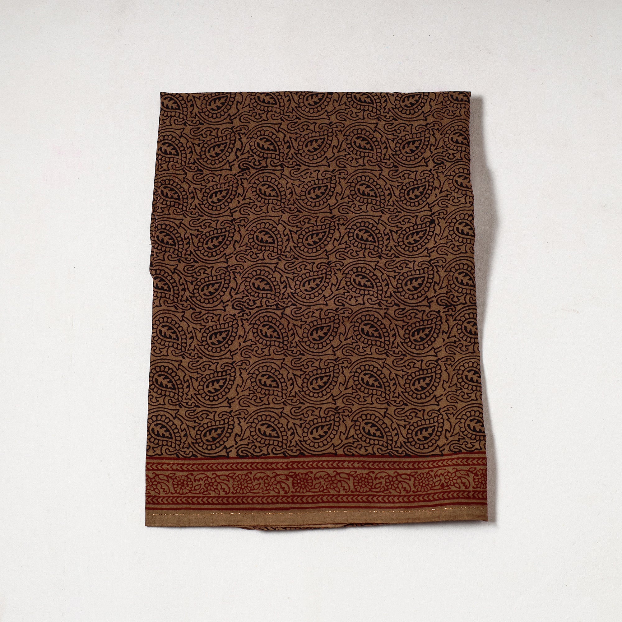 BAGH PRINTS BY UMAR FARUK KHATRI Brown - Bagh Block Printed Cotton Precut Fabric (0.9 Meter) 12
