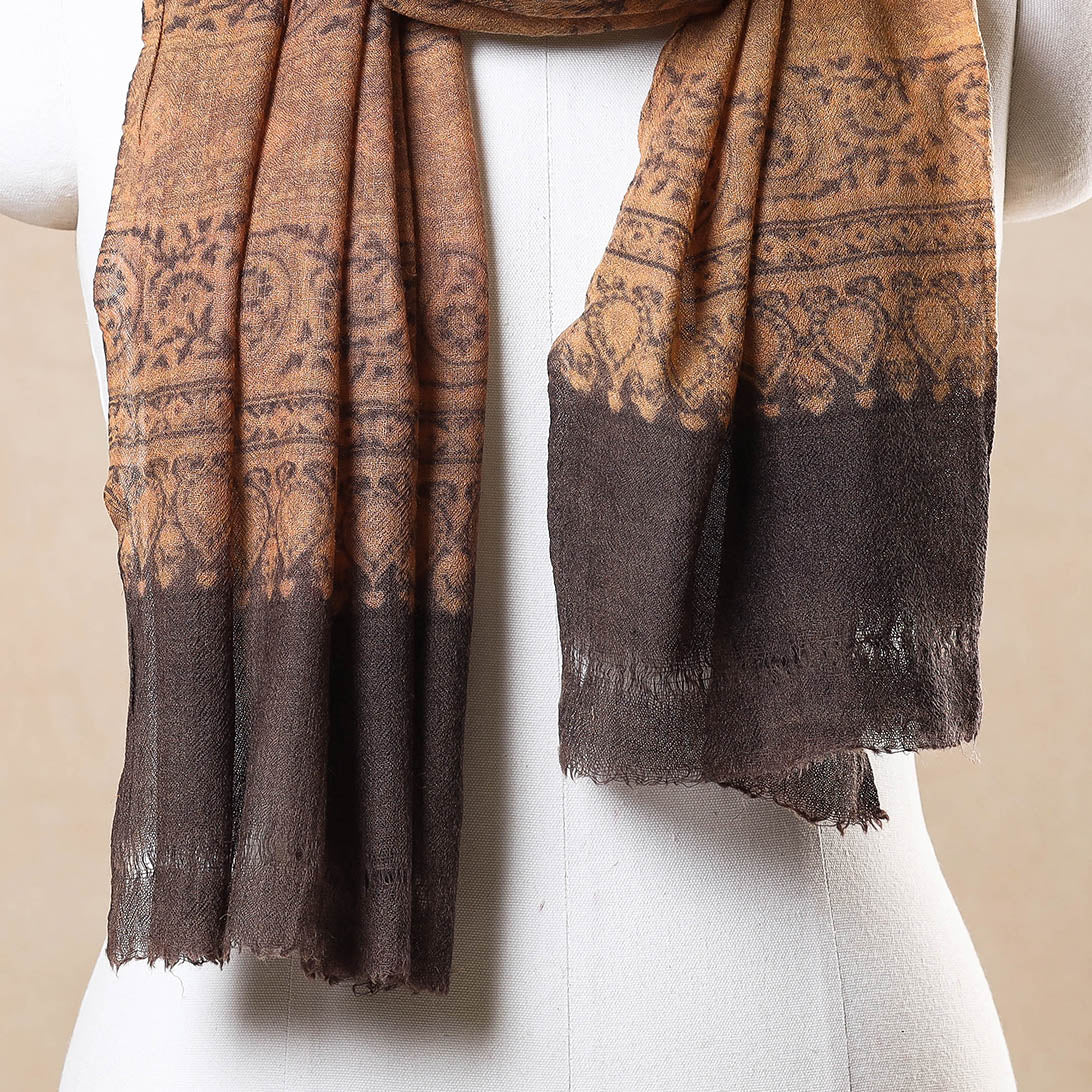 AJRAKH BY JABBAR KHATRI Beige - Ajrakh Hand Block Printed Pure Woolen Stole - view 3