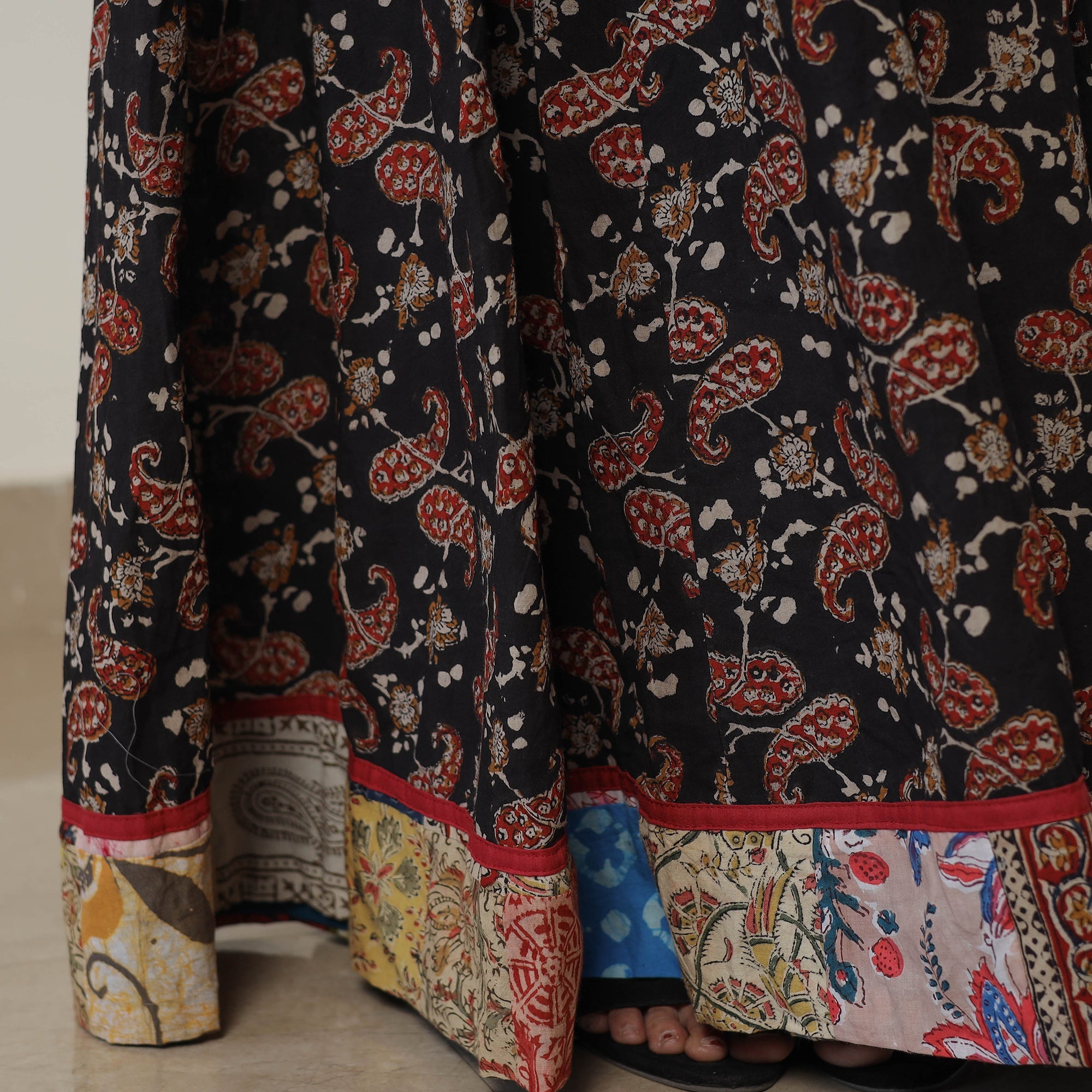 NOORI BAZAR Black - Bagru Block Printed 24 Kali Patchwork Cotton Long Skirt 36 - view 6