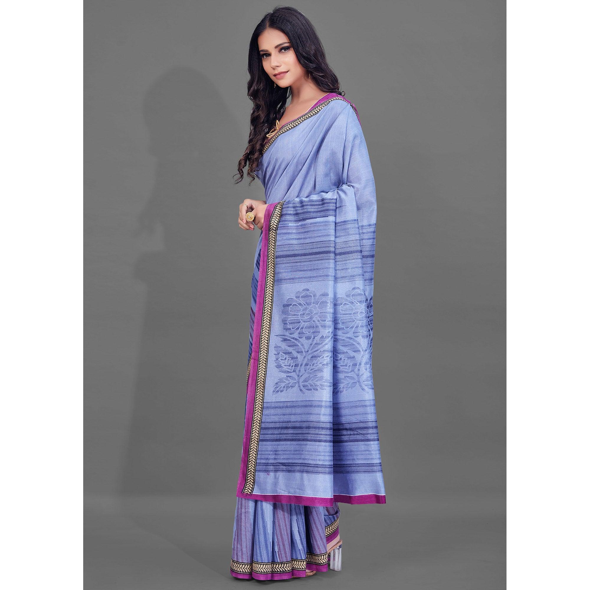 Peachmode Lavender Casual Wear Printed Bhagalpuri Silk Saree - view 3