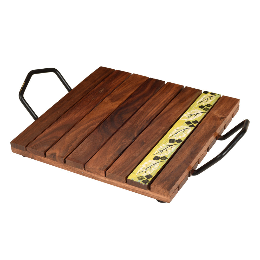 ART CREATIONS BY SUMAN SONTHALIA 'Leaf of Nature' Snack Tray in Rosewood (11x8x2)